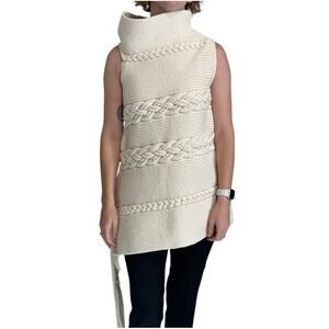rare The Row Ivory Chunky Knit Tunic Sweater Sleeveless Turtleneck Size XS/S